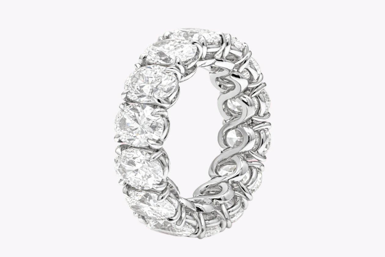 GIA Certified 10.25 Carats Total Oval Cut Diamond Eternity Wedding Band in Platinum