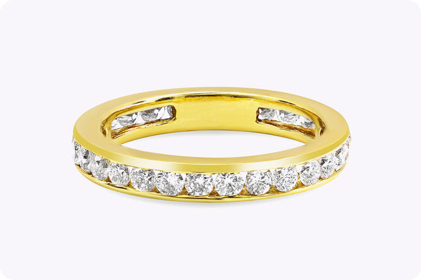 1.08 Carat Total Round Diamond Channel Set Eternity Wedding Band Ring in Yellow Gold