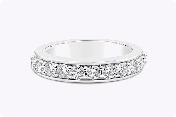 0.92 Carat Total Round Diamond Half-Eternity Wedding Band in White Gold