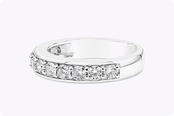 0.92 Carat Total Round Diamond Half-Eternity Wedding Band in White Gold