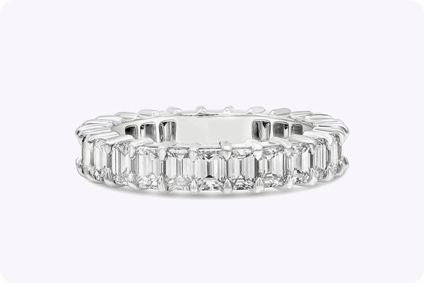 3.20 Carats Total Emerald Cut Diamond Eternity Wedding Band in Platinum