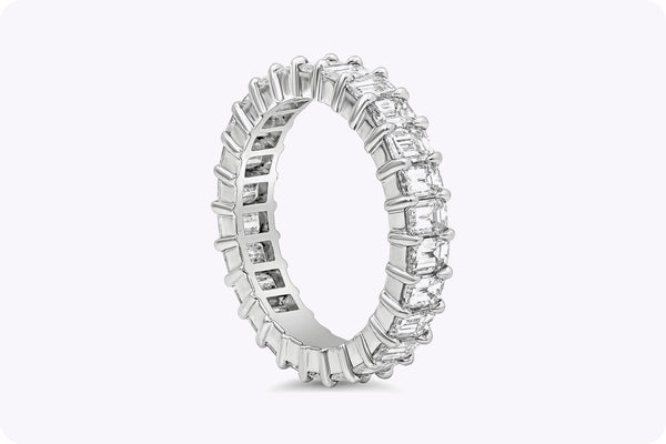 3.20 Carats Total Emerald Cut Diamond Eternity Wedding Band in Platinum