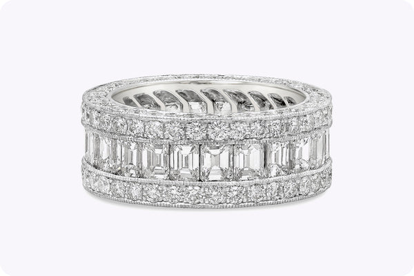 6.18 Carats Total Mixed Cut Diamond Three Row Wedding Band in Platinum