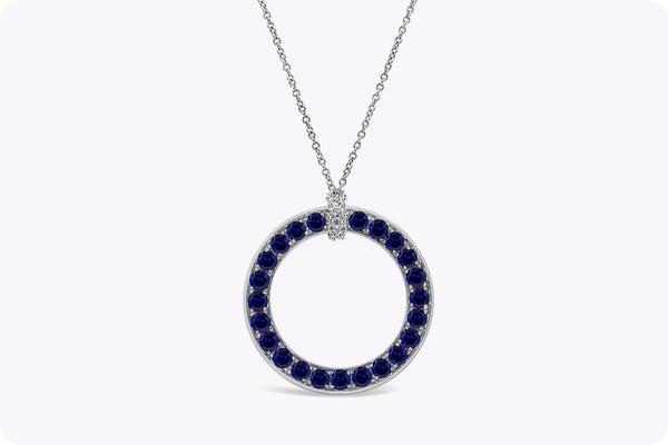 3.40 Carats Total Round Cut Sapphire & Diamond Reversible Pendant Necklace in White Gold