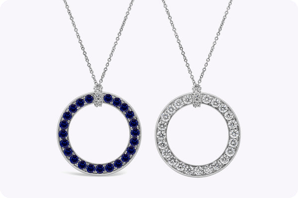 3.40 Carats Total Round Cut Sapphire & Diamond Reversible Pendant Necklace in White Gold