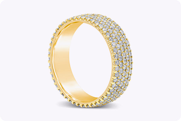 1.75 Carats Total Round Brilliant Cut Diamond Five-Row Fashion Ring in Yellow Gold