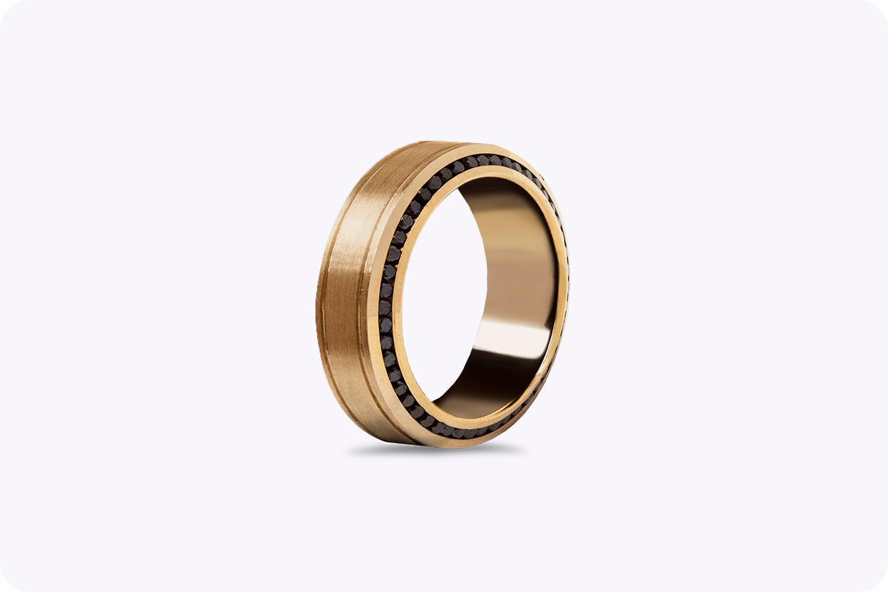 1.23 Carats Total Round Cut Black Diamond Men's Wedding Band in Rose Gold