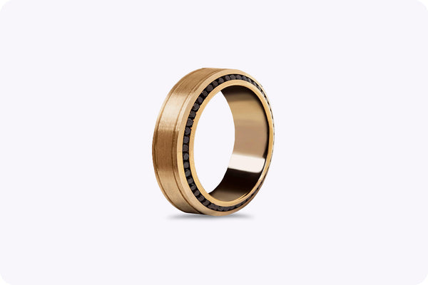 1.23 Carats Total Round Cut Black Diamond Men's Wedding Band in Rose Gold