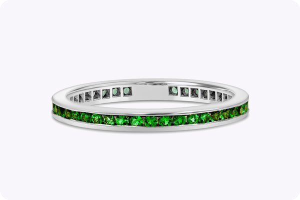 0.38 Carats Total Round Cut Green Emerald Eternity Wedding Band in White Gold