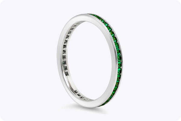 0.38 Carats Total Round Cut Green Emerald Eternity Wedding Band in White Gold