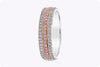 0.63 Carat Total Bright Round Pink and White Diamond Three-Row Wedding Band in Two Tone