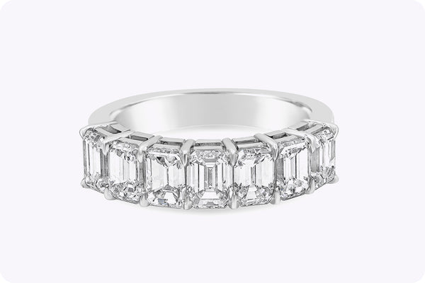 3.23 Carat Total Emerald Cut Diamond Seven-Stone Wedding Band Ring in Platinum