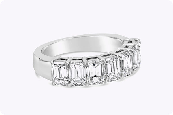 3.23 Carat Total Emerald Cut Diamond Seven-Stone Wedding Band Ring in Platinum