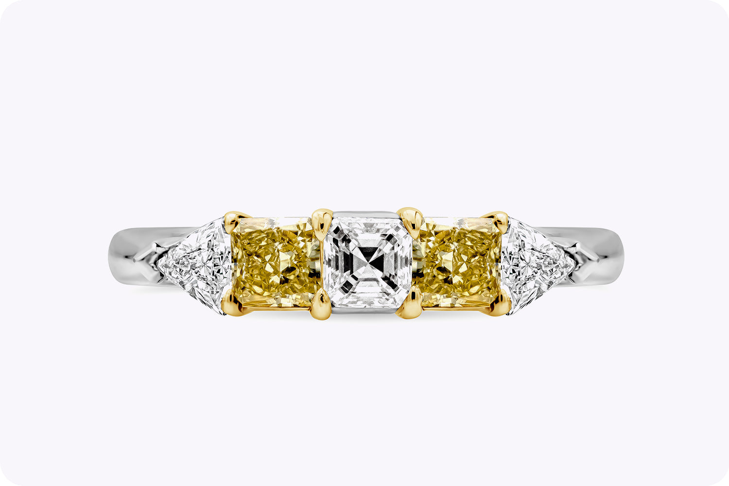 1.24 Carats Total Mixed Cut Yellow & White Diamond Five-Stone Wedding Band Ring in Platinum & Yellow Gold