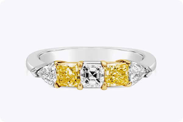 1.24 Carats Total Mixed Cut Yellow & White Diamond Five-Stone Wedding Band Ring in Platinum & Yellow Gold