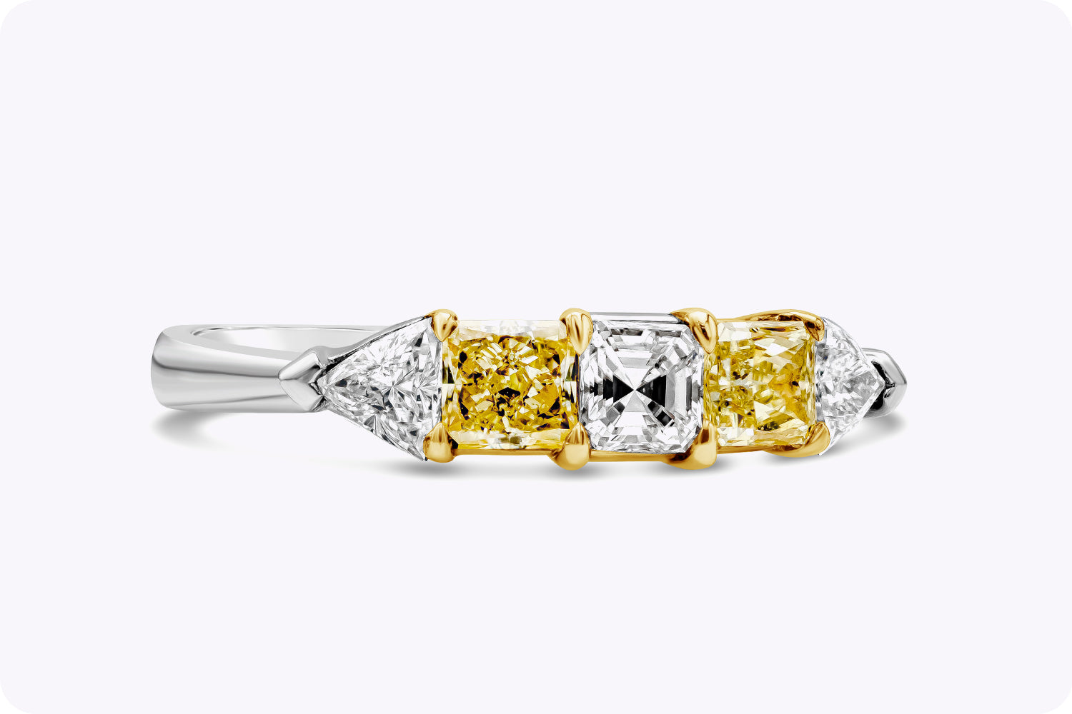 1.24 Carats Total Mixed Cut Yellow & White Diamond Five-Stone Wedding Band Ring in Platinum & Yellow Gold