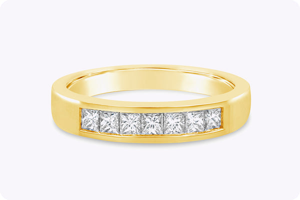 0.41 Carat Seven Stone Princess Cut Diamond Wedding Band in Yellow Gold