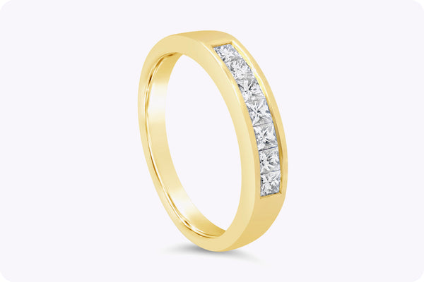 0.41 Carat Seven Stone Princess Cut Diamond Wedding Band in Yellow Gold