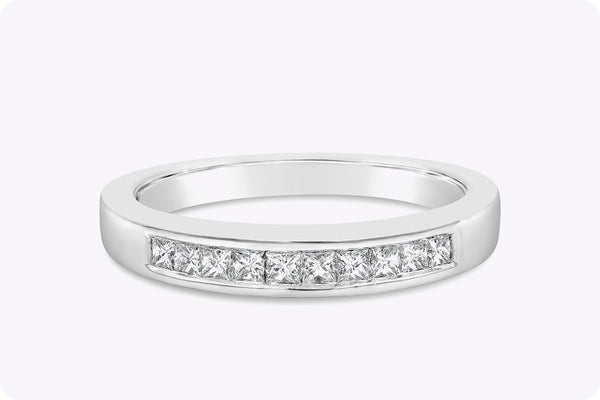 0.29 Carat Total Ten Stone Princess Cut Diamond Wedding Band Ring in White Gold