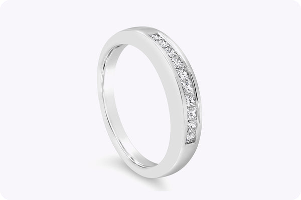 0.29 Carat Total Ten Stone Princess Cut Diamond Wedding Band Ring in White Gold