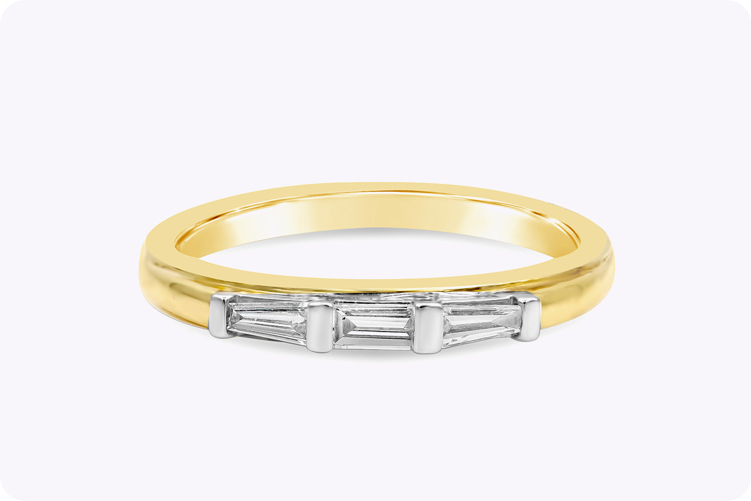 0.25 Carat Total Baguette Diamond Three-Stone Wedding Band Ring in White Gold & Yellow Gold