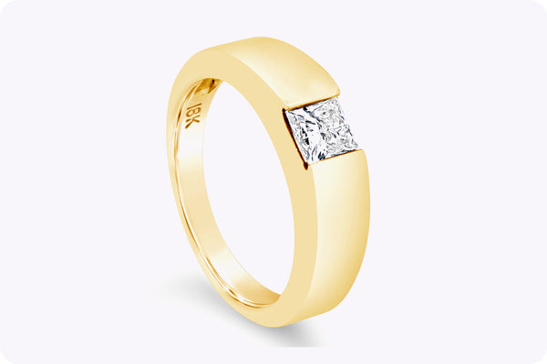 EGL Certified 0.55 Carat Princess Cut Diamond Solitaire Wedding Band in Yellow Gold