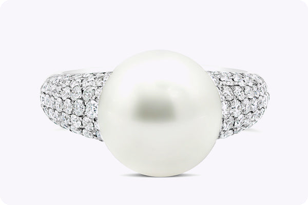 12 mm Cultured South Sea Pearl & Round Diamond Cocktail Ring in White Gold