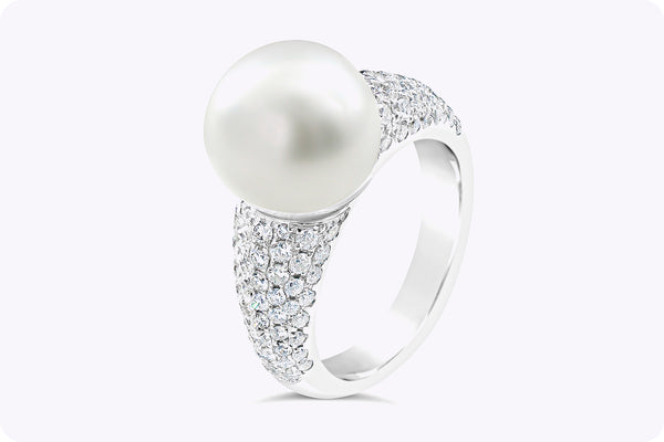 12 mm Cultured South Sea Pearl & Round Diamond Cocktail Ring in White Gold