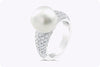 12mm Cultured South Sea Pearl with Round Diamond Cocktail Ring in White Gold