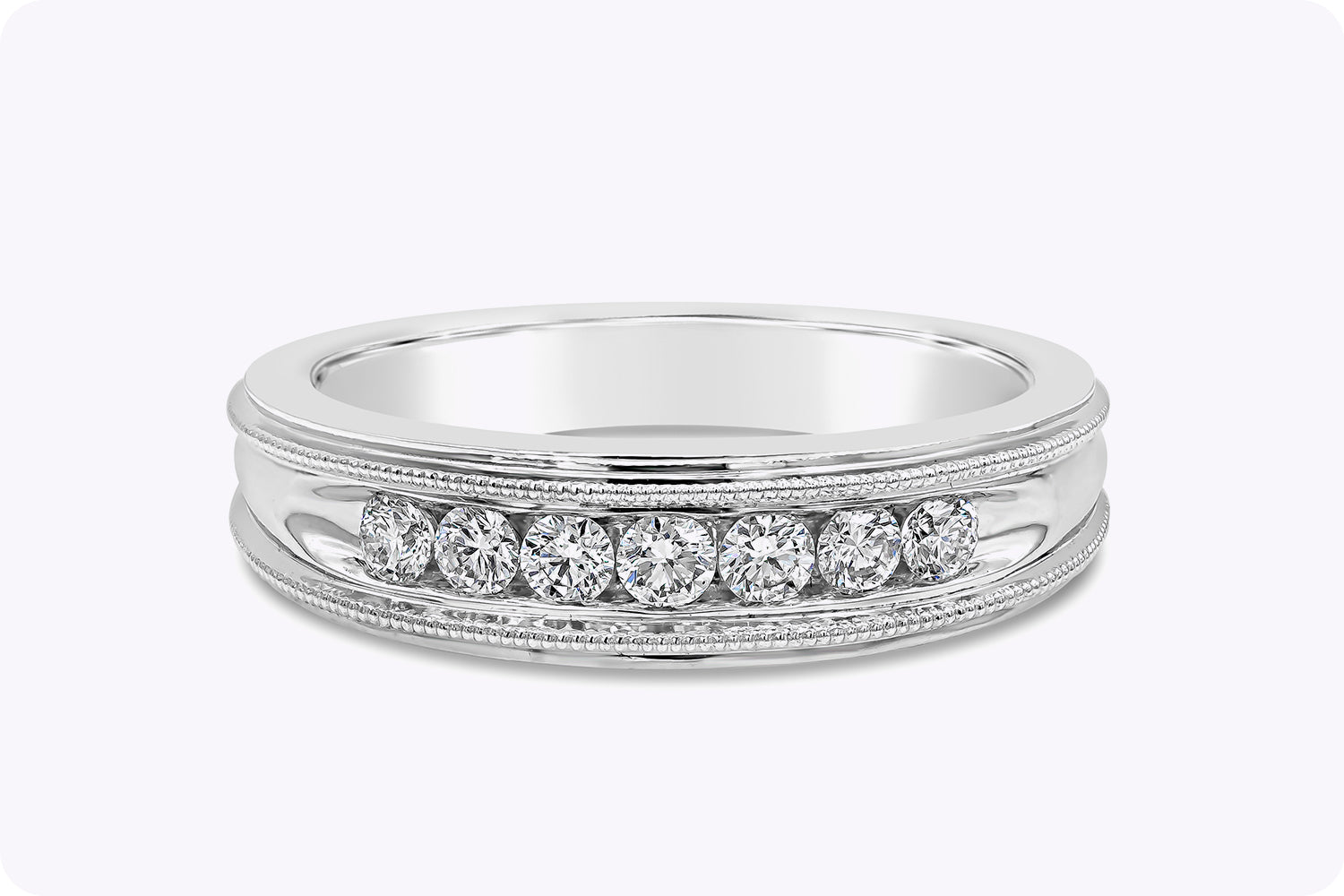 0.49 Carat Total Round Diamond Seven Stone Men's Wedding Band in White Gold