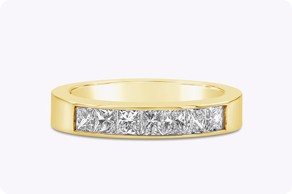 0.83 Carats Princess Cut Seven-Stone Channel Set Wedding Band in Yellow Gold