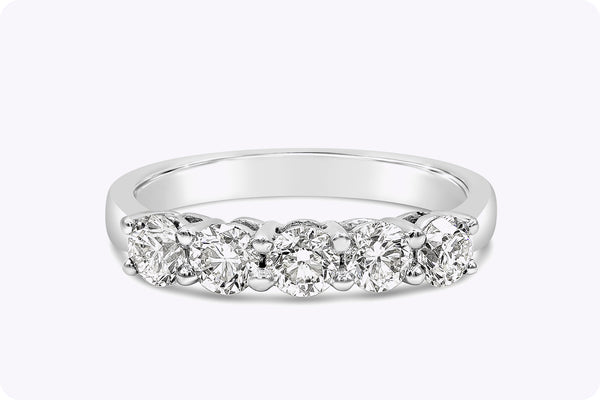 1.21 Carats Total Round Diamond Five-Stone Wedding Band Ring in White Gold