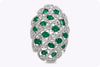 6.16 Carats Total Oval Cut Emerald & Round Diamond Open-Work Dome Fashion Ring in White Gold