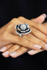 6.13 Carats Total Round Brilliant White & Black Diamonds Flower Ring in White Gold