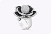 6.13 Carats Total Round Brilliant White & Black Diamonds Flower Ring in White Gold