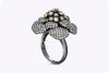 4.53 Carats Total Round Fancy Color and Diamonds Flower Ring in Black Rhodium