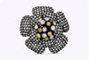 4.53 Carats Total Round Fancy Color and Diamonds Flower Ring in Black Rhodium