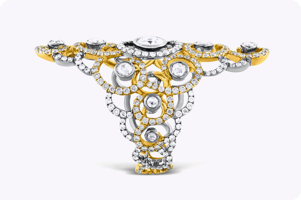 2.25 Carats Total MIxed Cut Diamond Filigree Fashion Ring in White & Yellow Gold