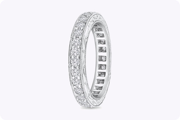 1.10 Carats Total Round Diamond Channel-Set Antique Eternity Wedding Band in Platinum