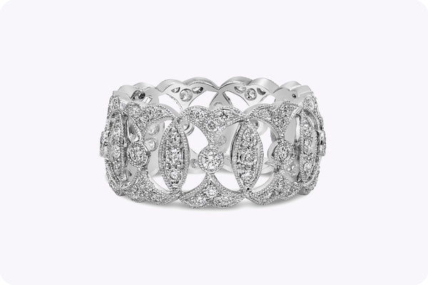 0.90 Carat Total Round Brilliant Cut Diamond Wide Fashion Ring in White Gold