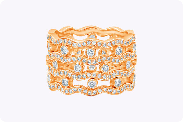 1.69 Carat Total Round Brilliant Cut Diamond Four-Row Fashion Ring in Rose Gold
