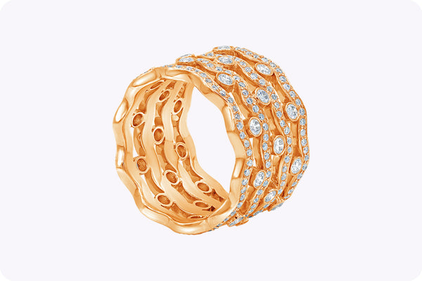 1.69 Carat Total Round Brilliant Cut Diamond Four-Row Fashion Ring in Rose Gold