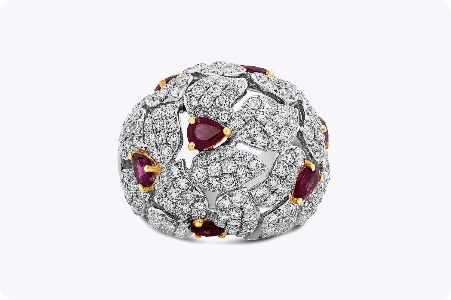 6.43 Carats Total Mixed Cut Ruby & Diamond Dome Ring in Two-Tone