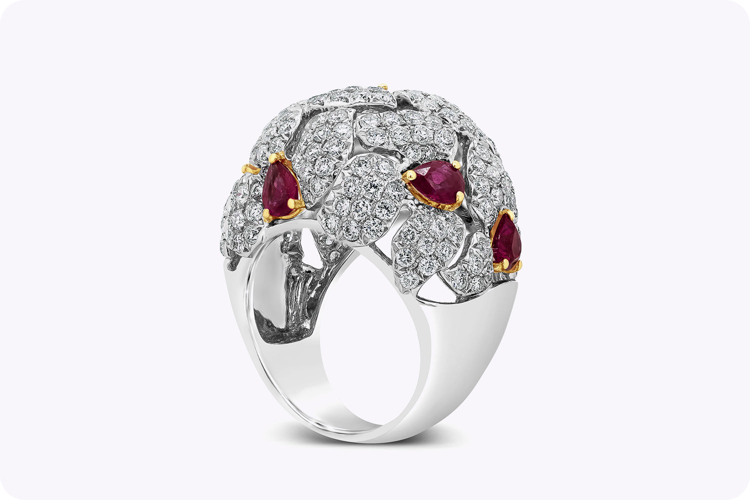 6.43 Carats Total Mixed Cut Ruby & Diamond Dome Ring in Two-Tone