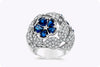 8.11 Carats Total Pear Shape Sapphire & Diamond Dome Floral Fashion Ring in White Gold