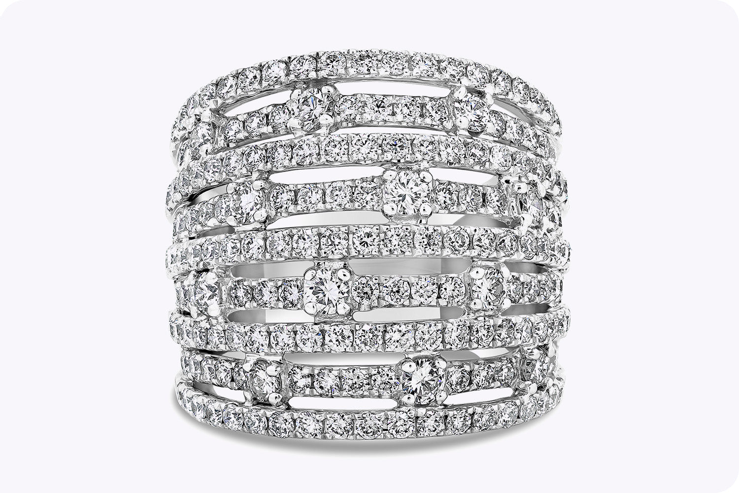 2.71 Carat Total Round Diamond Nine-Row Fashion Ring in White Gold