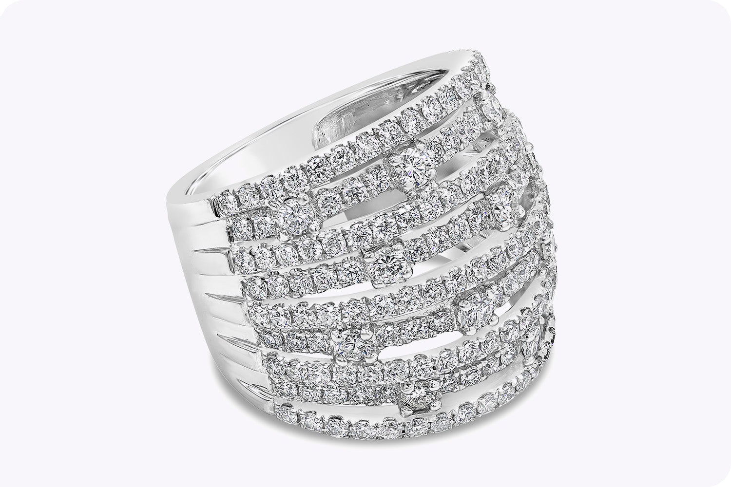 2.71 Carat Total Round Diamond Nine-Row Fashion Ring in White Gold