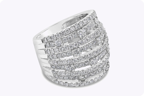 2.71 Carats Total Round Diamond Nine Row Open-Work Fashion Ring in White Gold