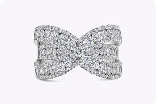 2.42 Carats Total Round Brilliant Cut Diamond Wide Cross Fashion Ring in White Gold