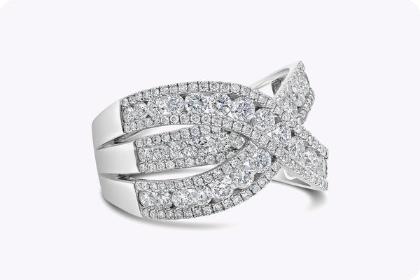 2.42 Carats Total Round Brilliant Cut Diamond Wide Cross Fashion Ring in White Gold